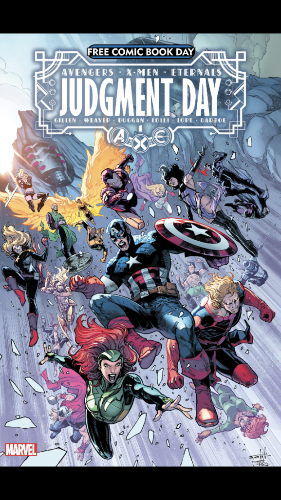 Cover image. Free Comic Book Day 2022. Judgment Day. Avengers. X-Men. Eternals.
